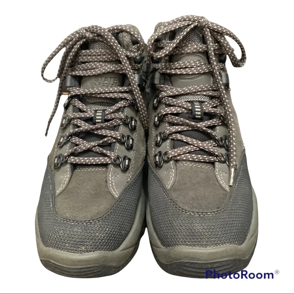 State Street Black/ Gray Leather/Synthetic Hiking Trail Boots Men’s Size 7.5